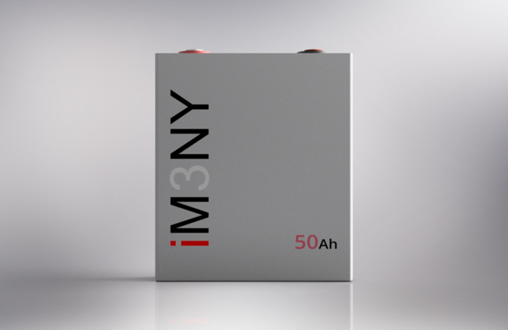 Lithium-ion battery with the iM3NY logo on the side.